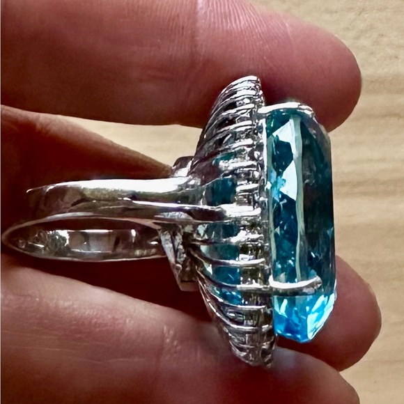 White Gold, London Blue Topaz with Diamonds Cocktail Ring - Picture 9 of 12